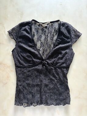 Urban Outfitters Black Lace Tie-Front Cap Sleeve Top